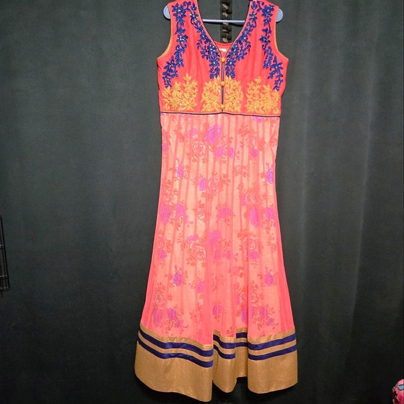 Vintage Made in India Embellished Floral/Sheer Maxi Dress- Size XL - Picture 2 of 6